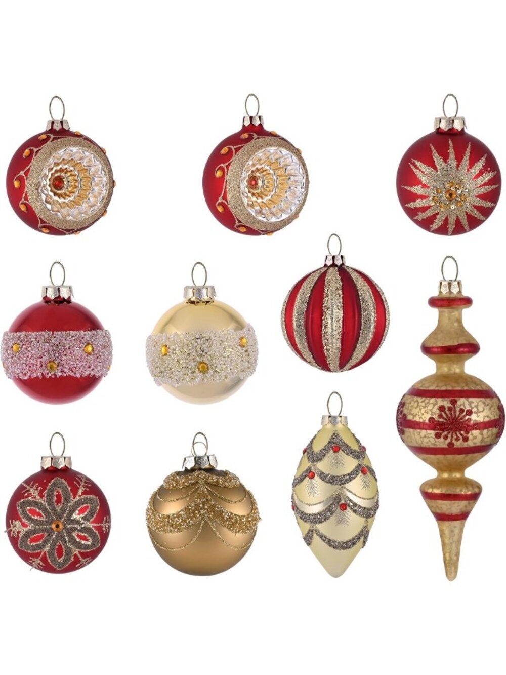10ct Large Glass Christmas Ornaments Set - Festive Tree Decorations & Holiday